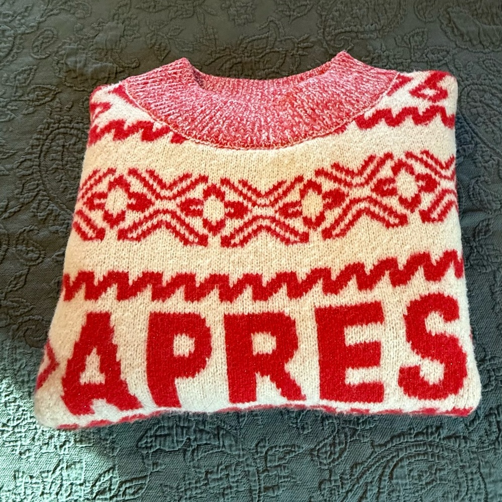 A New Day Red and White Cowl Neck Sweater